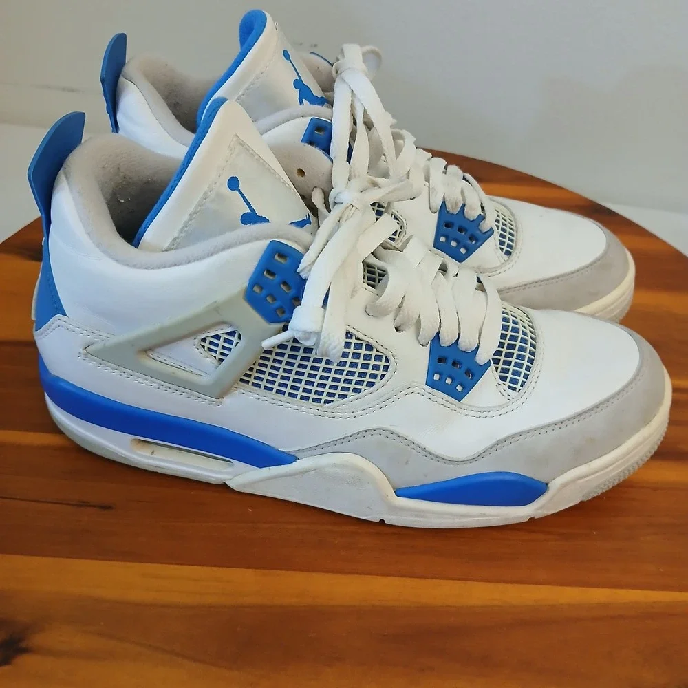 Jordan 4 Retro Military Blue Mens 7.5 White Basketball Shoes Sneakers 308497-105